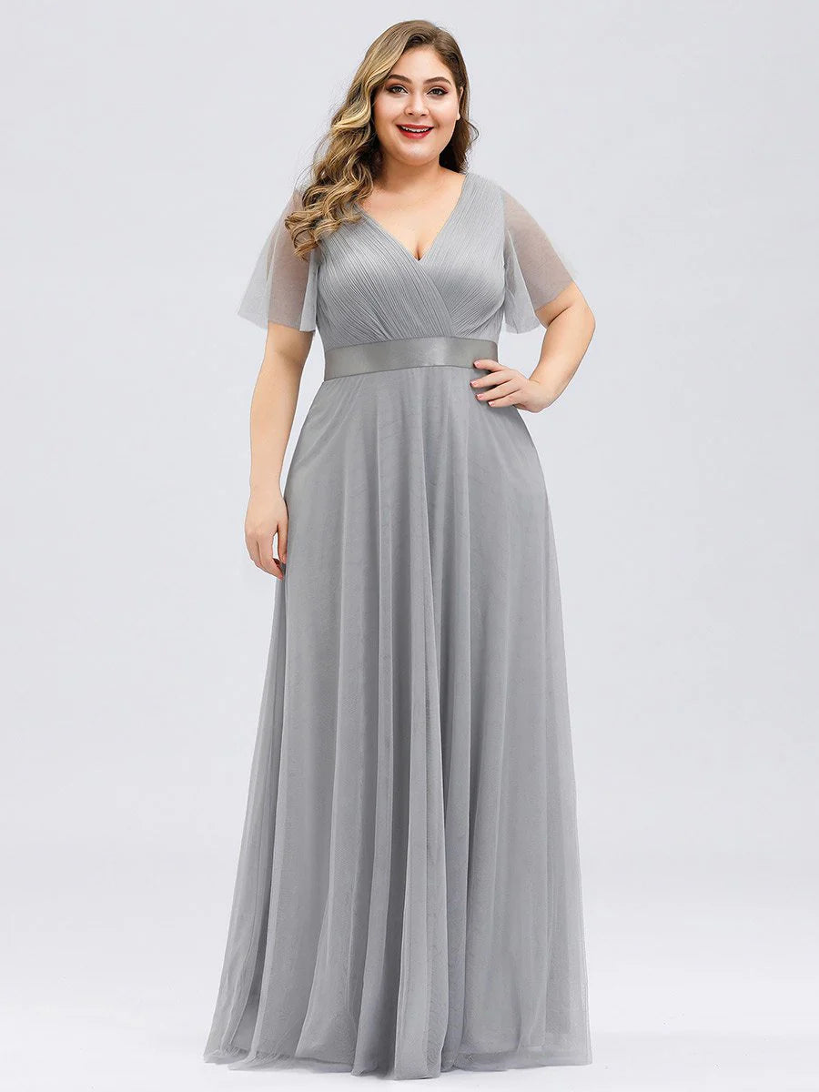 Plus Size Women's V-Neck Floor-Length Wholesale Bridesmaid Dresses