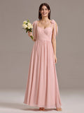 Chiffon Sweetheart Neck Bow Tie Backless A-Line Lace Bridesmaid Dress