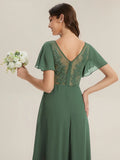 B2B-Exclusive Short Sleeve V-Neck A-Line Floor Length Dress with Thigh-High Slit, Bridesmaid Dresses