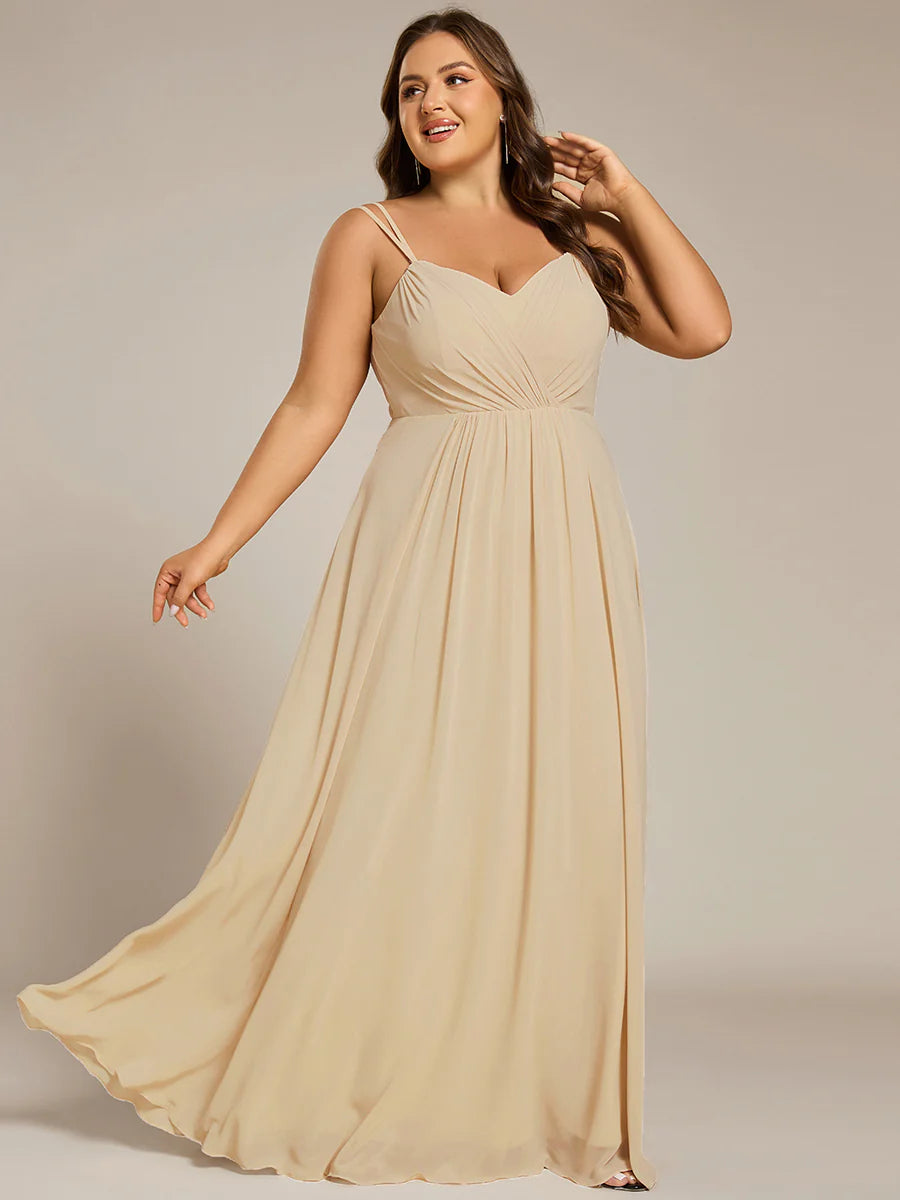Plus Size Sleeveless V-Neck Appliques A-Line Floor Length Bridesmaid Dresses