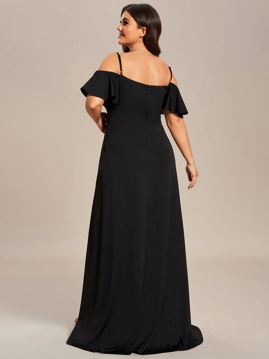 Plus Off Shoulder Floor Length A Line Sleeveless Wholesale Knitted Evening Dresses