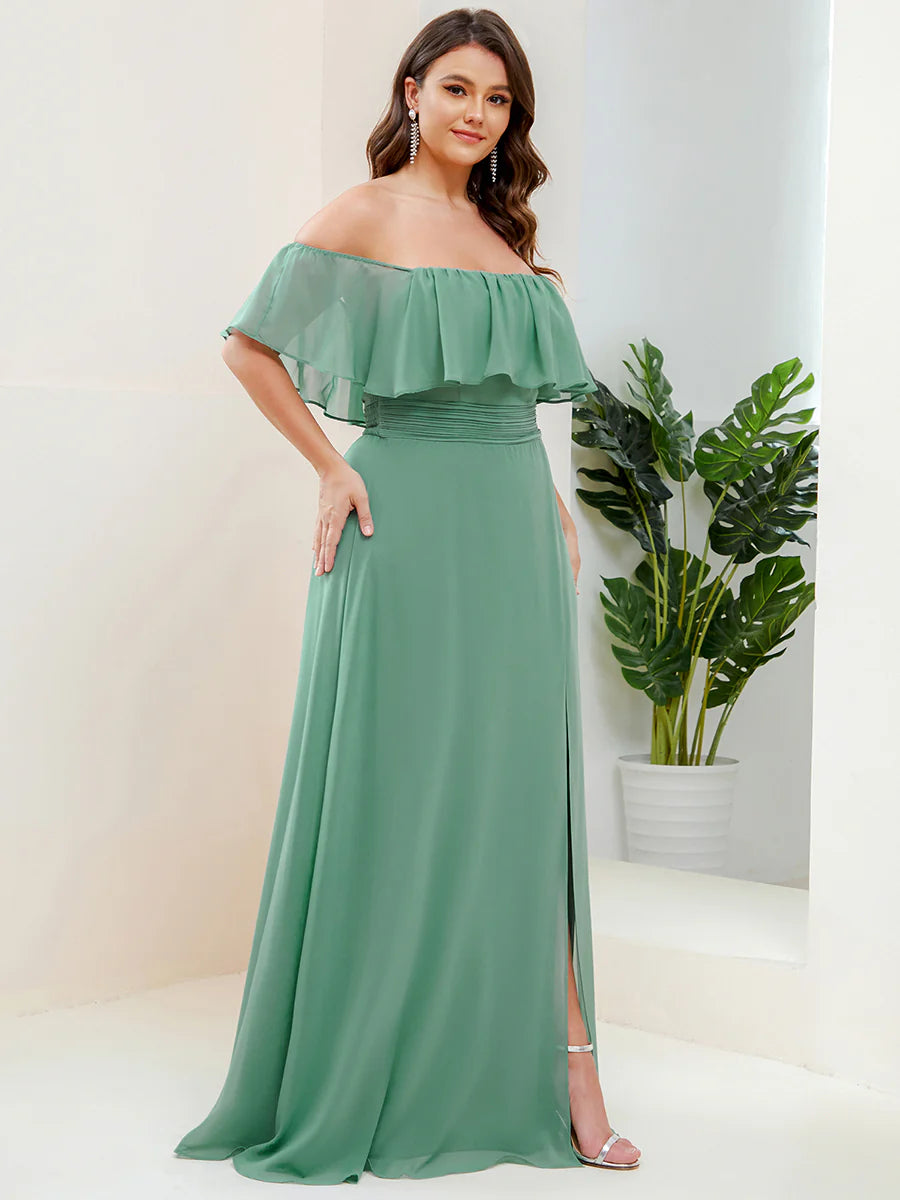 Women's Plus Size Ruffle Thigh Split Wholesale Bridesmaid Dresses