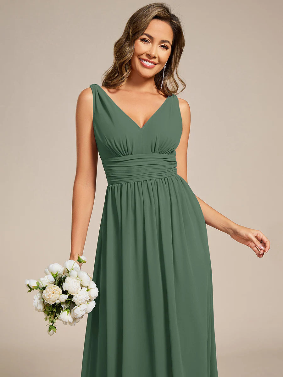 Elegant Double V-Neck Maxi Long Wholesale Bridesmaid Dresses