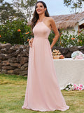 Elegant Belly collar Halter Neck Spaghetti Straps Chiffon Bridesmaid Dresses with  Back Lotus Leaf Stream