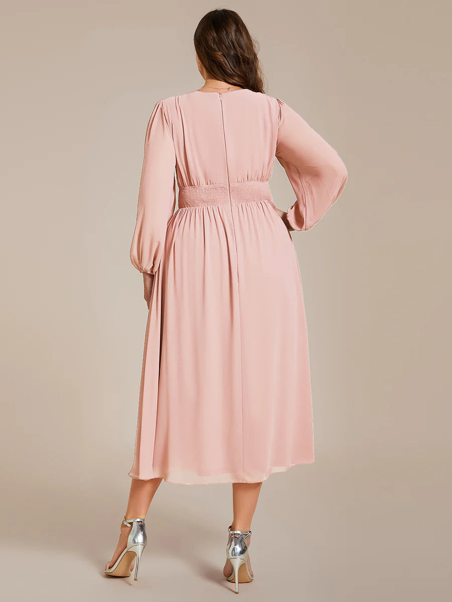 Plus Size Knee Length Chiffon Wholesale Wedding Guest Dresses With Long Sleeves