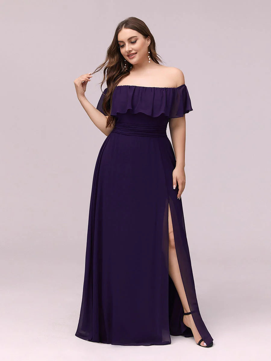 Women's Plus Size Ruffle Thigh Split Wholesale Bridesmaid Dresses