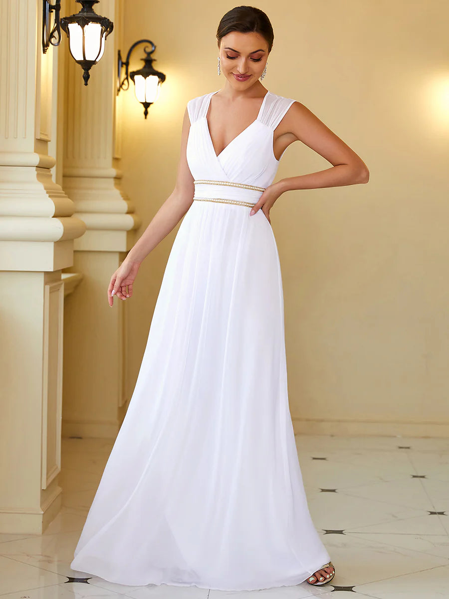 Sleeveless Floor Length V Neck Wholesale Bridesmaid dresses