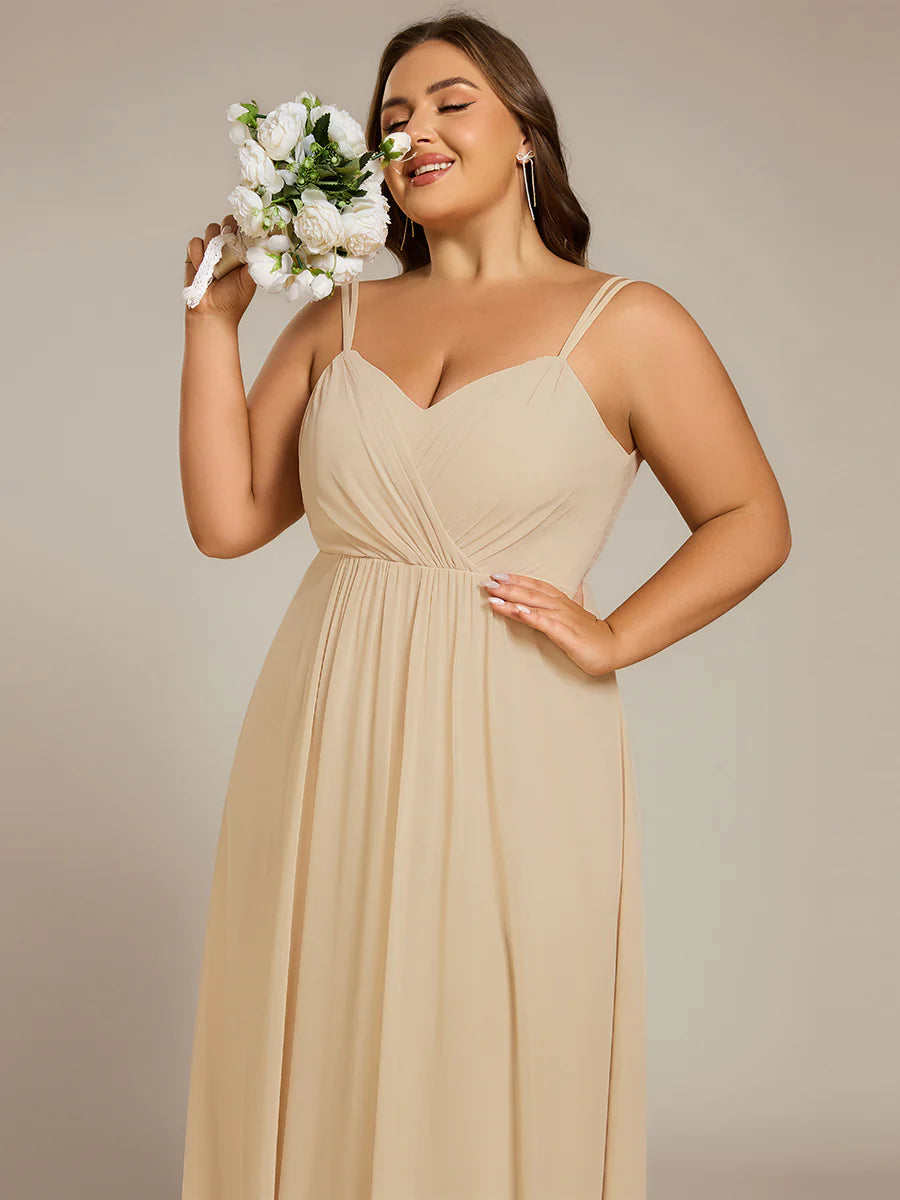 Plus Size Sleeveless V-Neck Appliques A-Line Floor Length Bridesmaid Dresses
