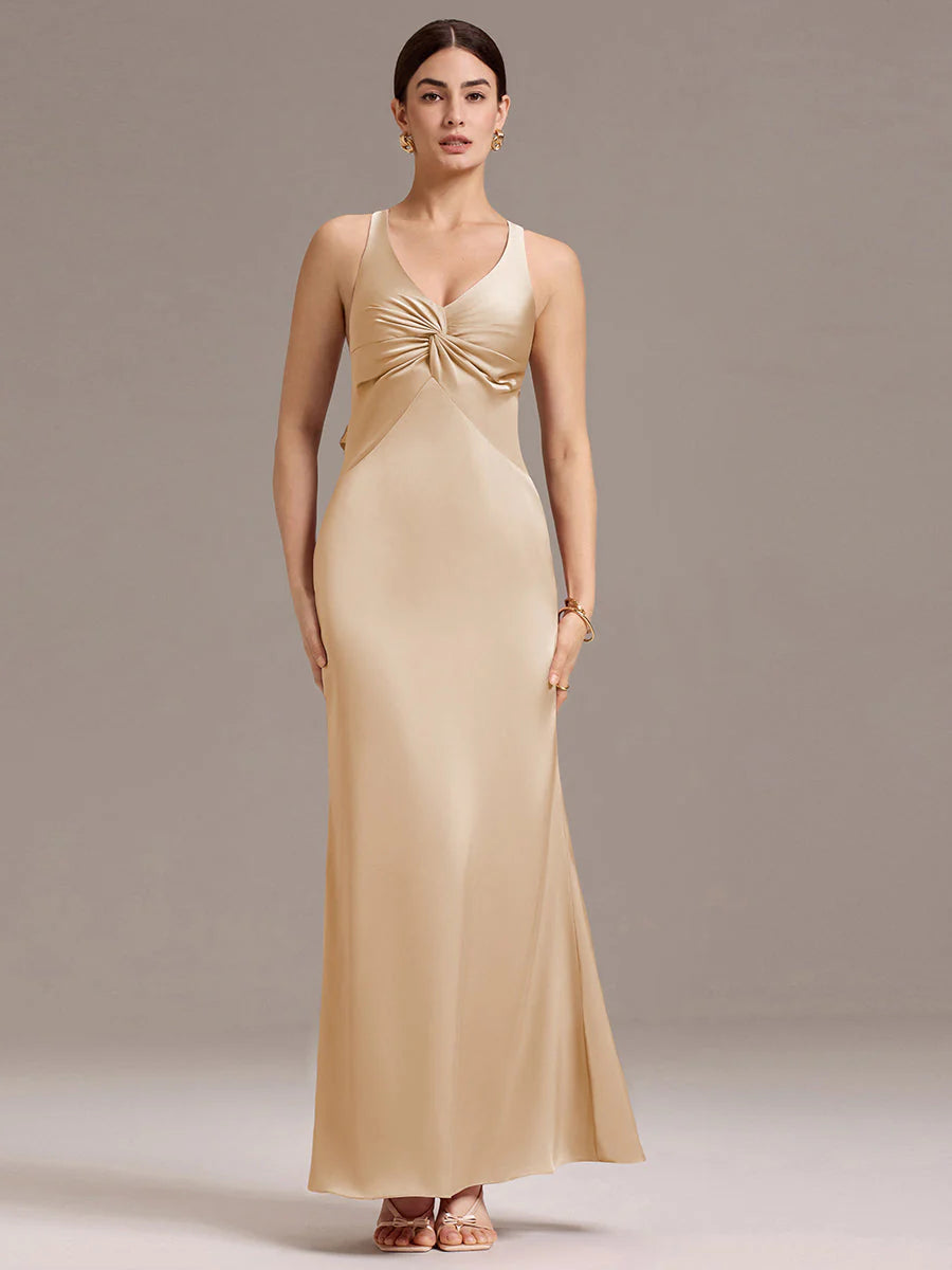 Custom Solutions Sleeveless Deep V-Neck Backless Mermaid Floor Length Bridesmaid Dresses