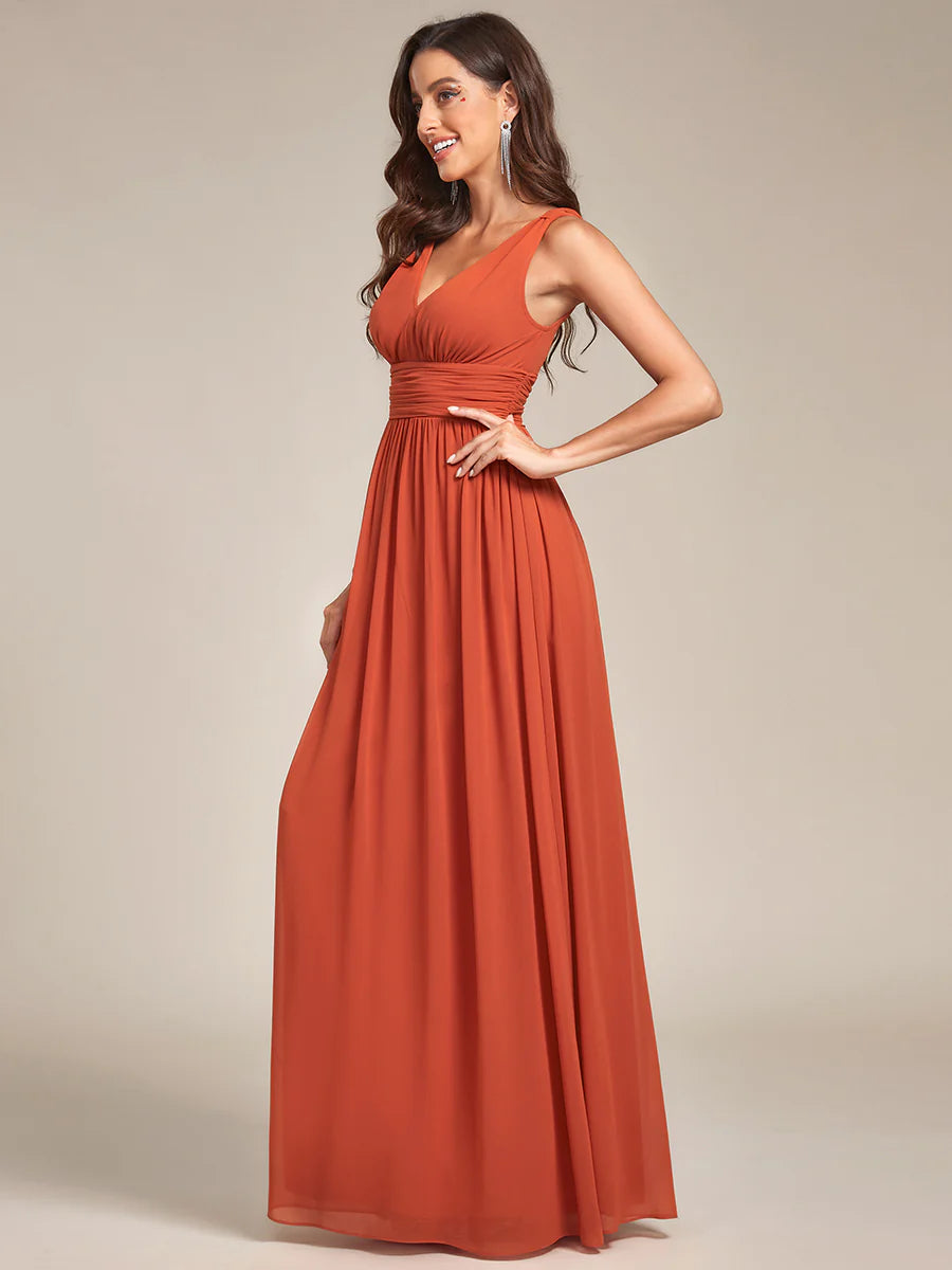 Elegant Double V-Neck Maxi Long Wholesale Bridesmaid Dresses