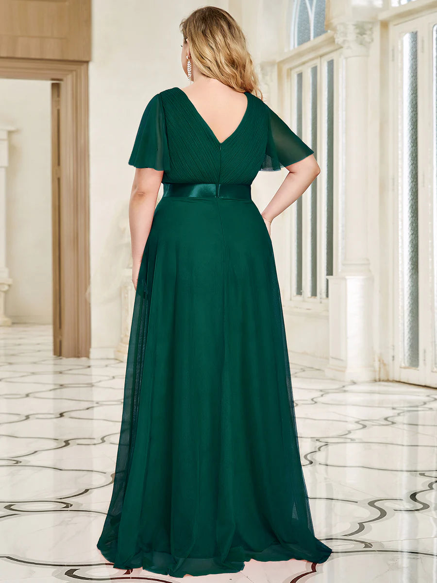 Plus Size Women's V-Neck Floor-Length Wholesale Bridesmaid Dresses