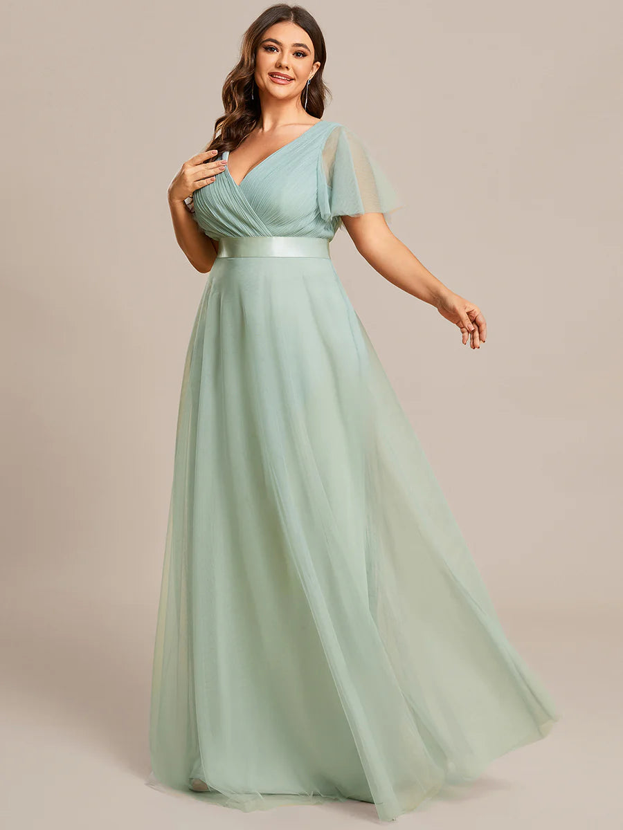 Plus Size Women's V-Neck Floor-Length Wholesale Bridesmaid Dresses