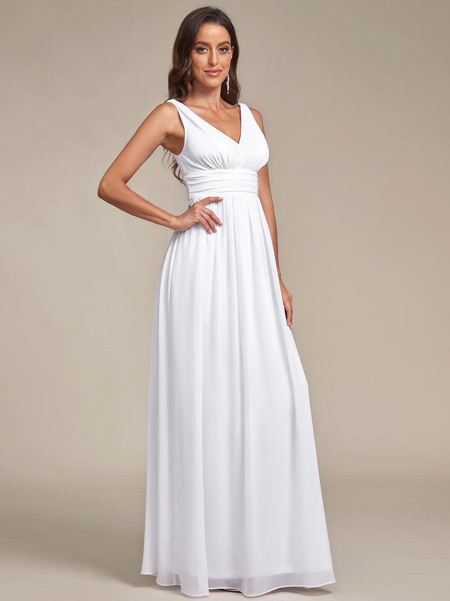Elegant Double V-Neck Maxi Long Wholesale Bridesmaid Dresses