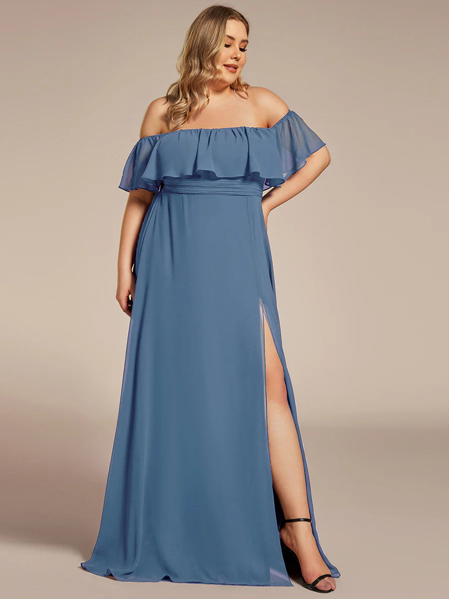 Women's Plus Size Ruffle Thigh Split Wholesale Bridesmaid Dresses