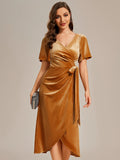 One-piece Type Velvet Tea Length  Wedding Guest Dress