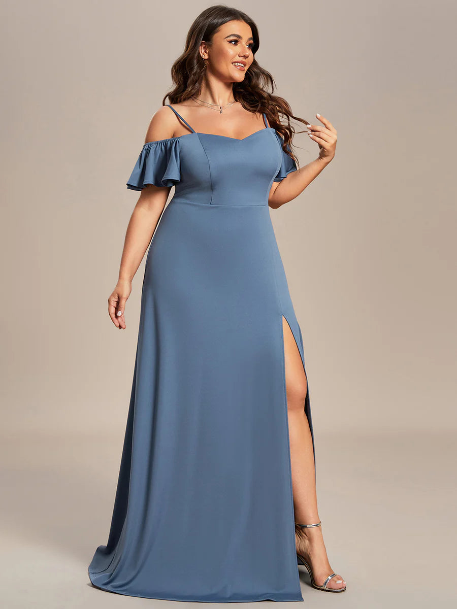 Plus Off Shoulder Floor Length A Line Sleeveless Wholesale Knitted Evening Dresses