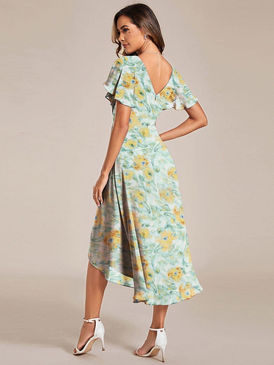 Ever FAYE|Floral V Neck High-Low Short Sleeve Wedding Guest Dress