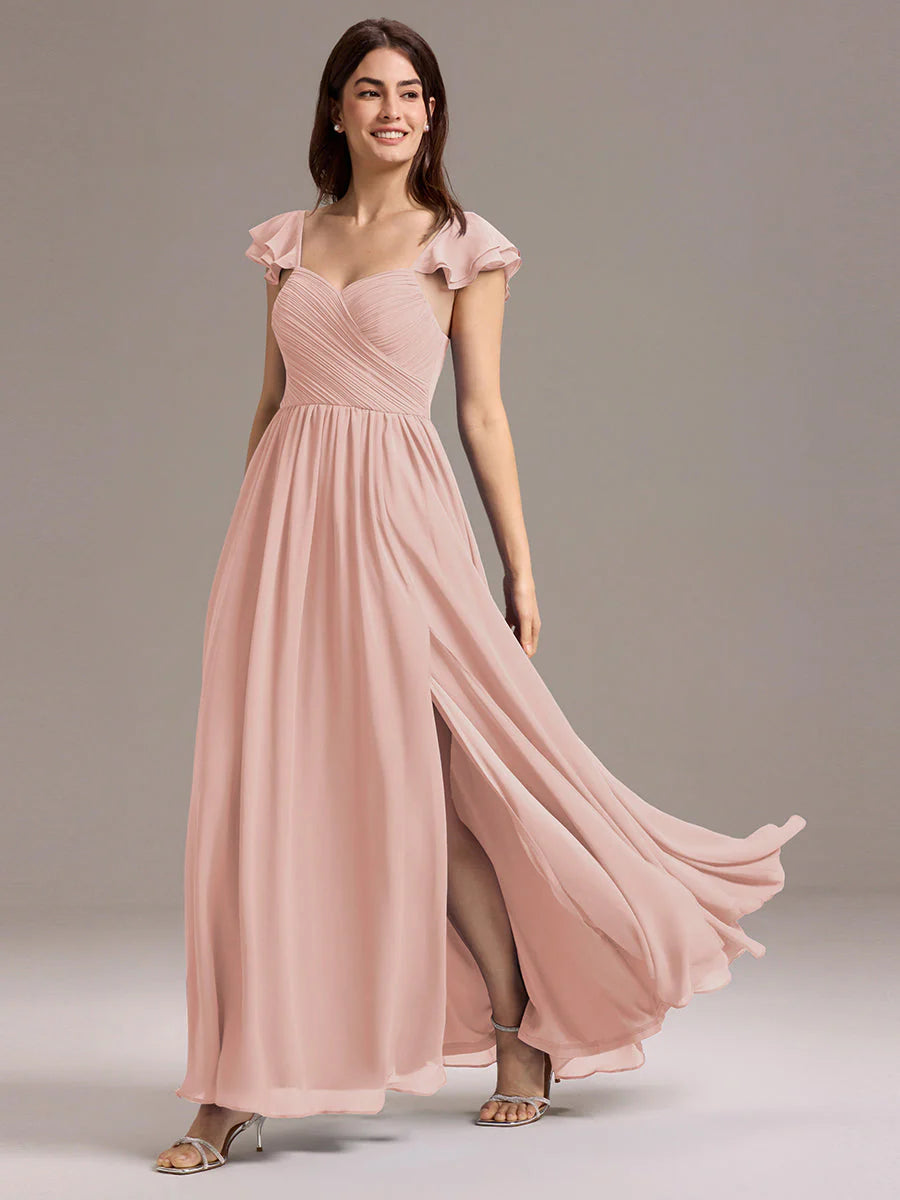 Custom Made Sleeveless One Shoulder Pleated A-Line Floor Length Bridesmaid Dresses