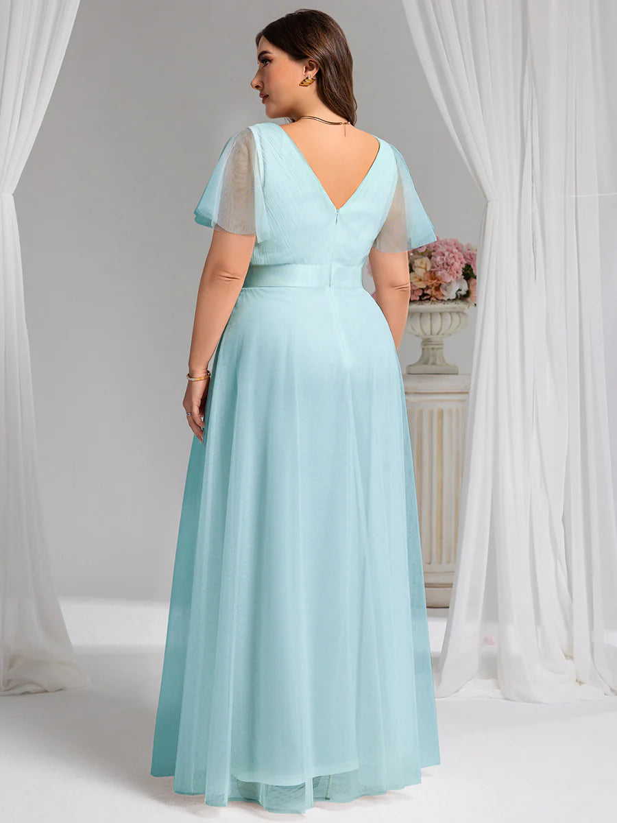 Plus Size Women's V-Neck Floor-Length Wholesale Bridesmaid Dresses