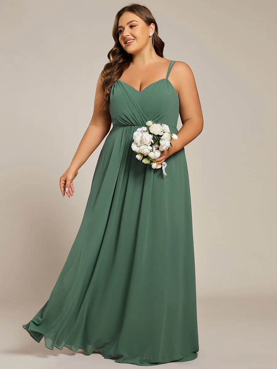 Plus Size Sleeveless V-Neck Appliques A-Line Floor Length Bridesmaid Dresses