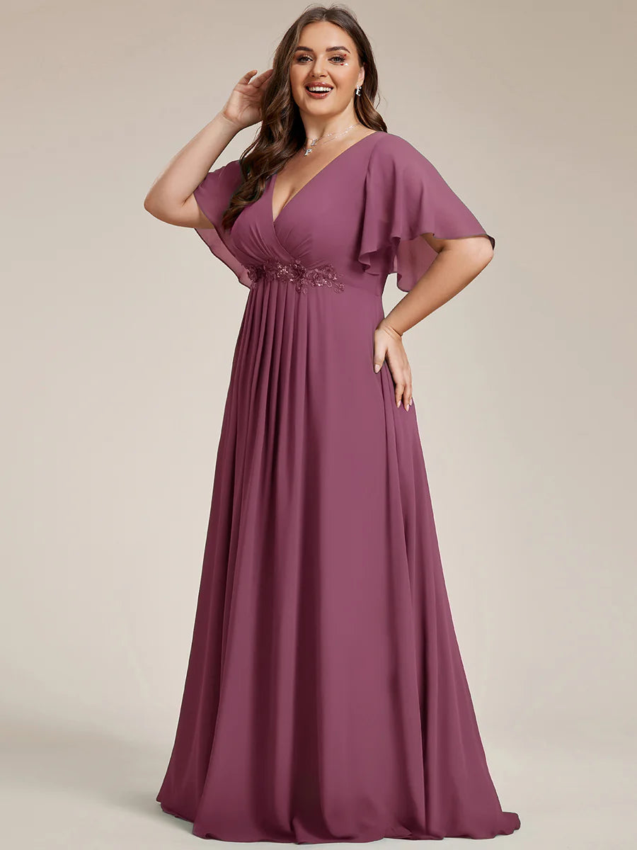 Plus V Neck Appliques Pleated Wholesale Bridesmaid Dresses