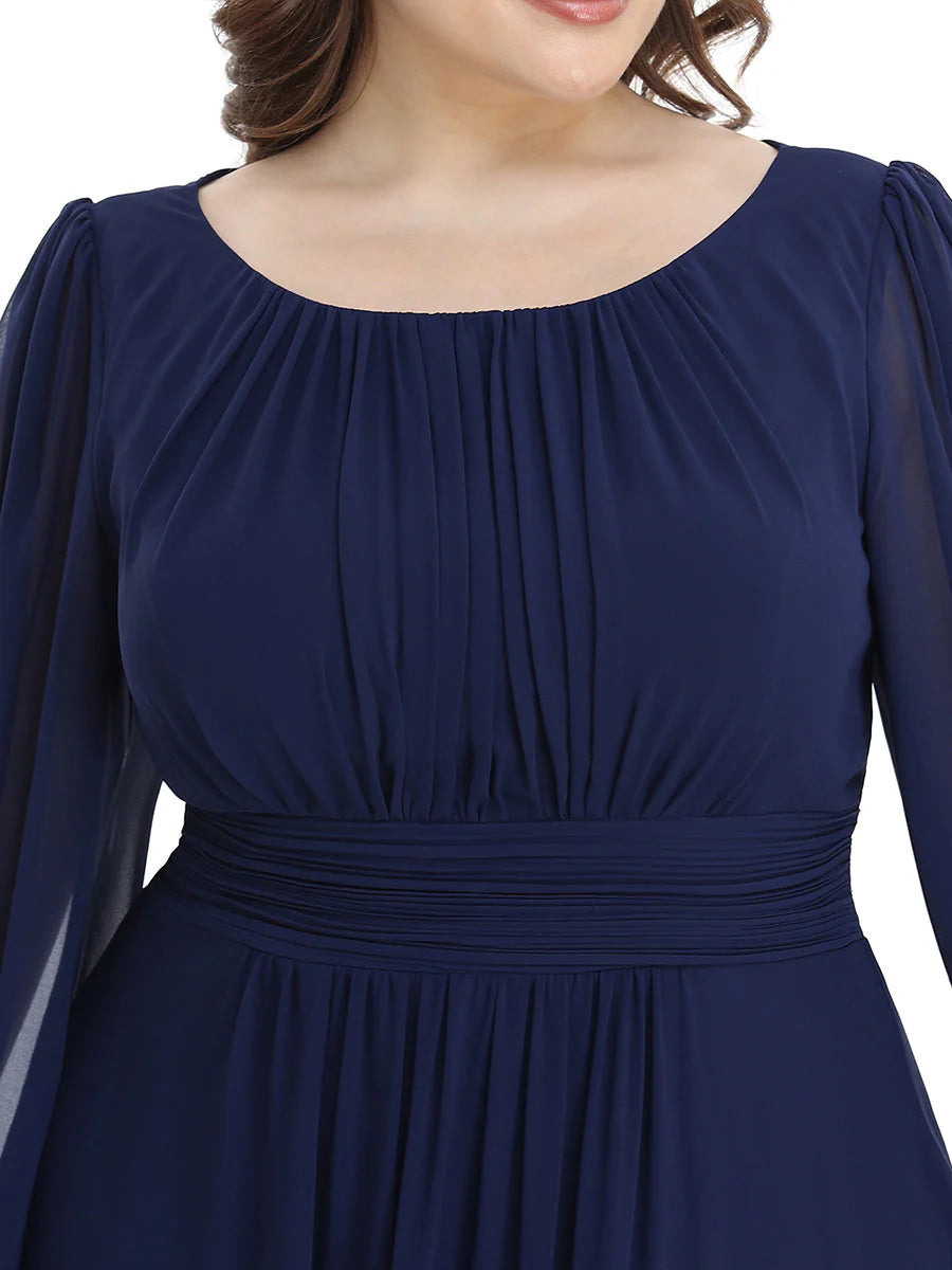 Plus Size Round Neck Wholesale Bridesmaid Dresses with Long Lantern Sleeves