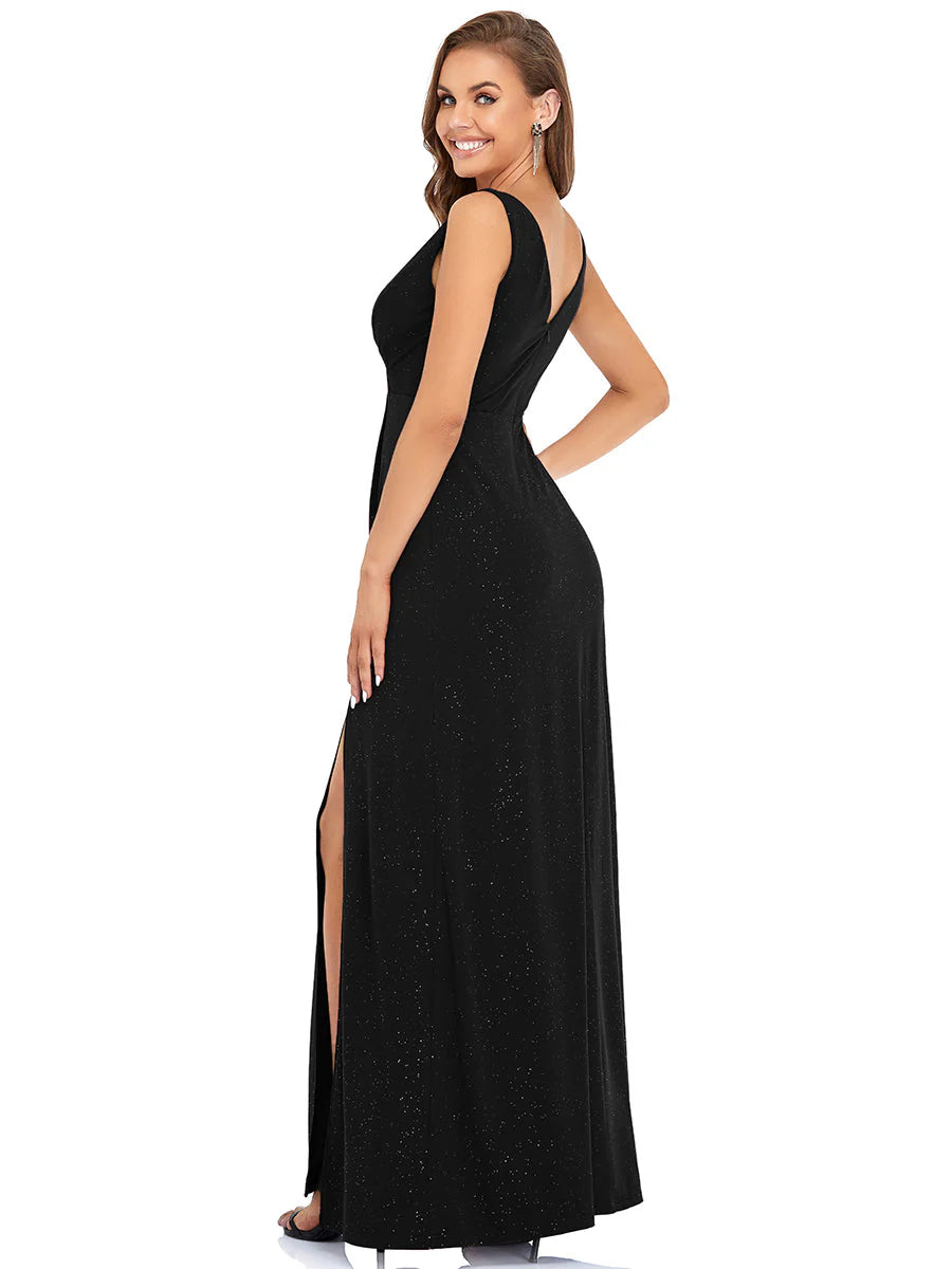 Floor Length V Neck Shimmery Wholesale Evening Dresses With Side Split