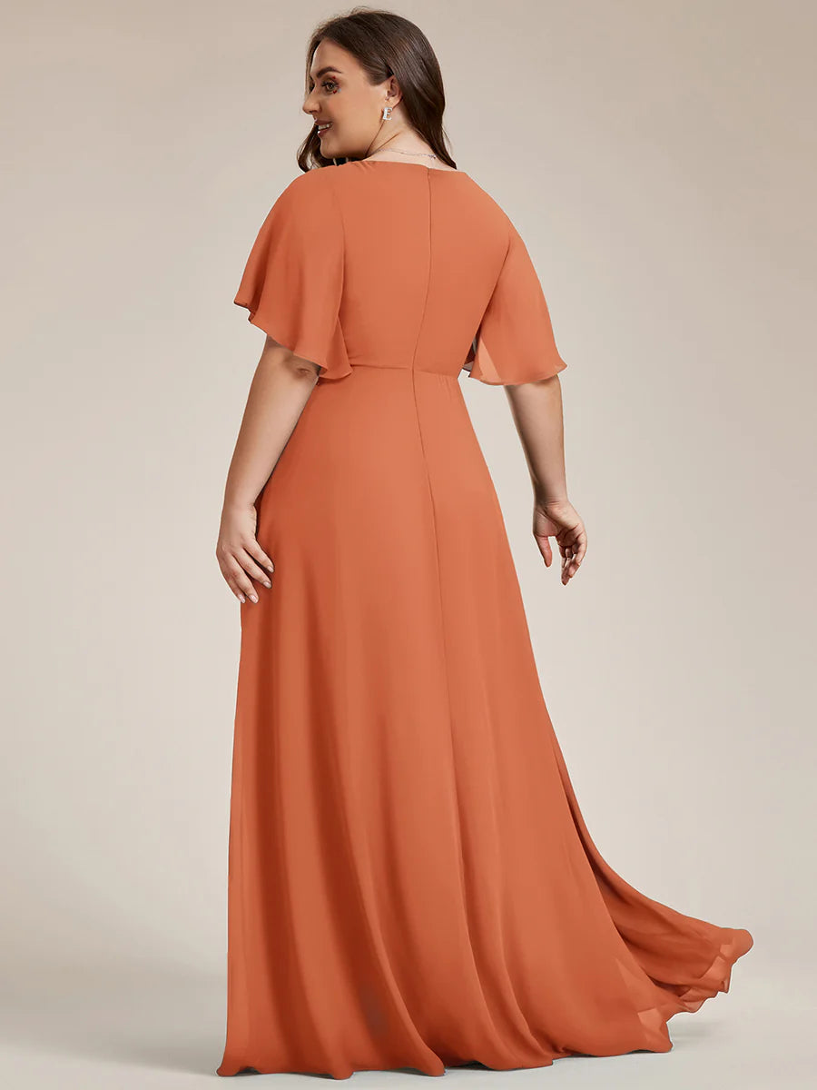 Plus V Neck Appliques Pleated Wholesale Bridesmaid Dresses