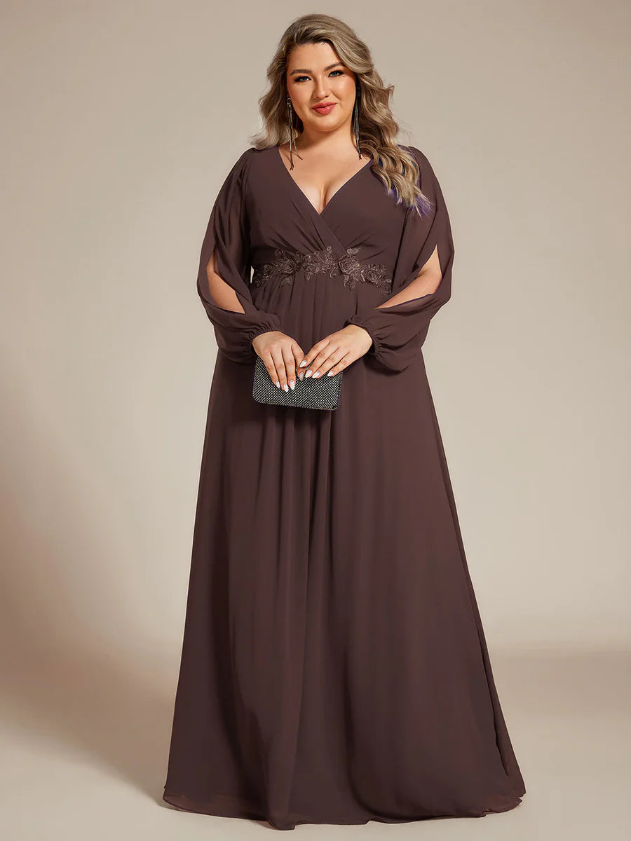 Wholesale Chiffon Plus Size Evening Dresses with Long Lantern Sleeves