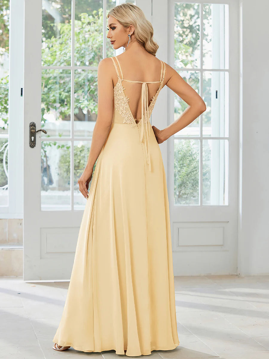 Lace V Back Chiffon Wholesale Bridesmaid Dresses
