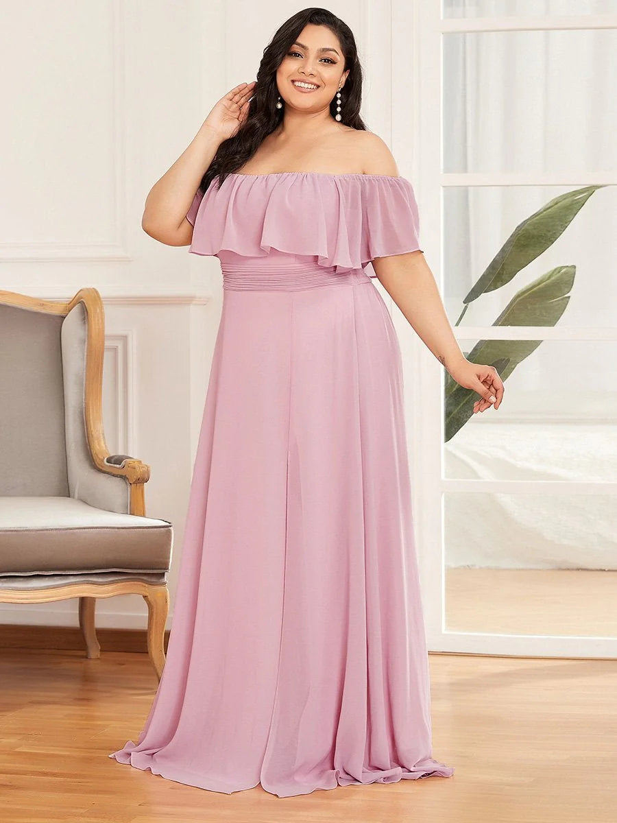 Women's Plus Size Ruffle Thigh Split Wholesale Bridesmaid Dresses
