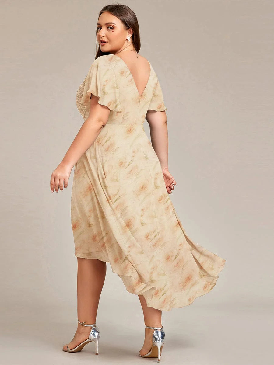 Ever FAYE|Floral V Neck High-Low Short Sleeve Wedding Guest Dress