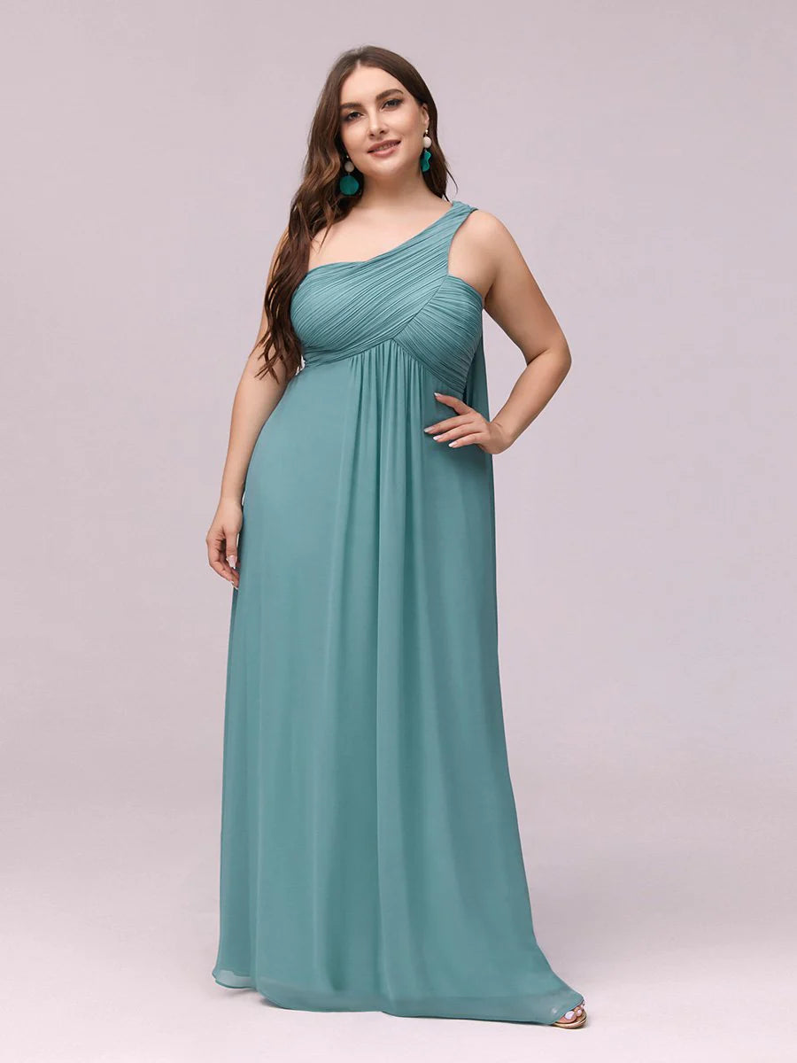 One Shoulder Chiffon Ruffles Plus Size Long Evening Dresses