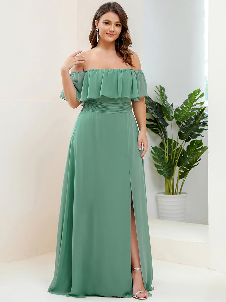 Women's Plus Size Ruffle Thigh Split Wholesale Bridesmaid Dresses