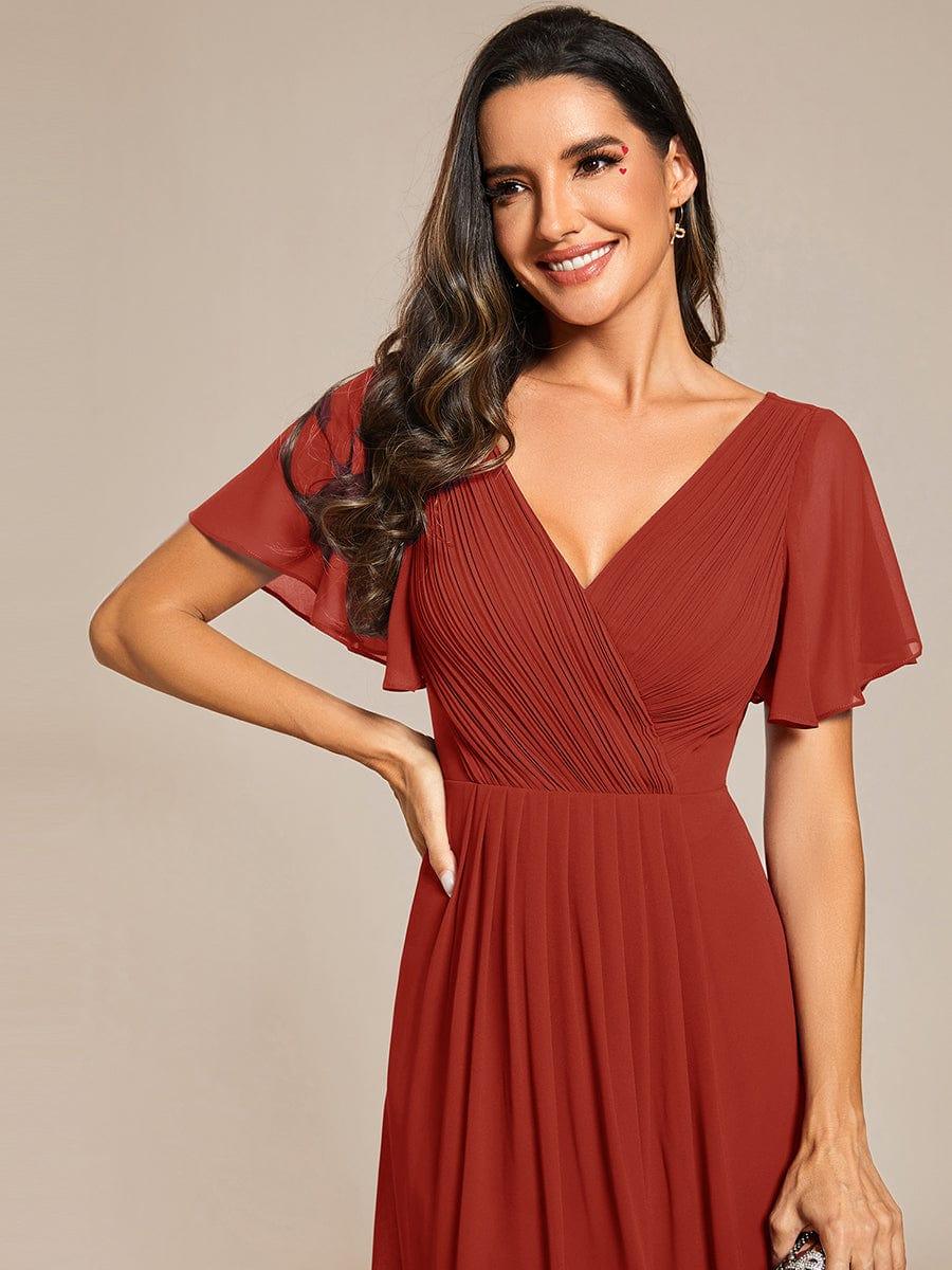 Chic V Neck High-Low Short Sleeve Wedding Guest Dress