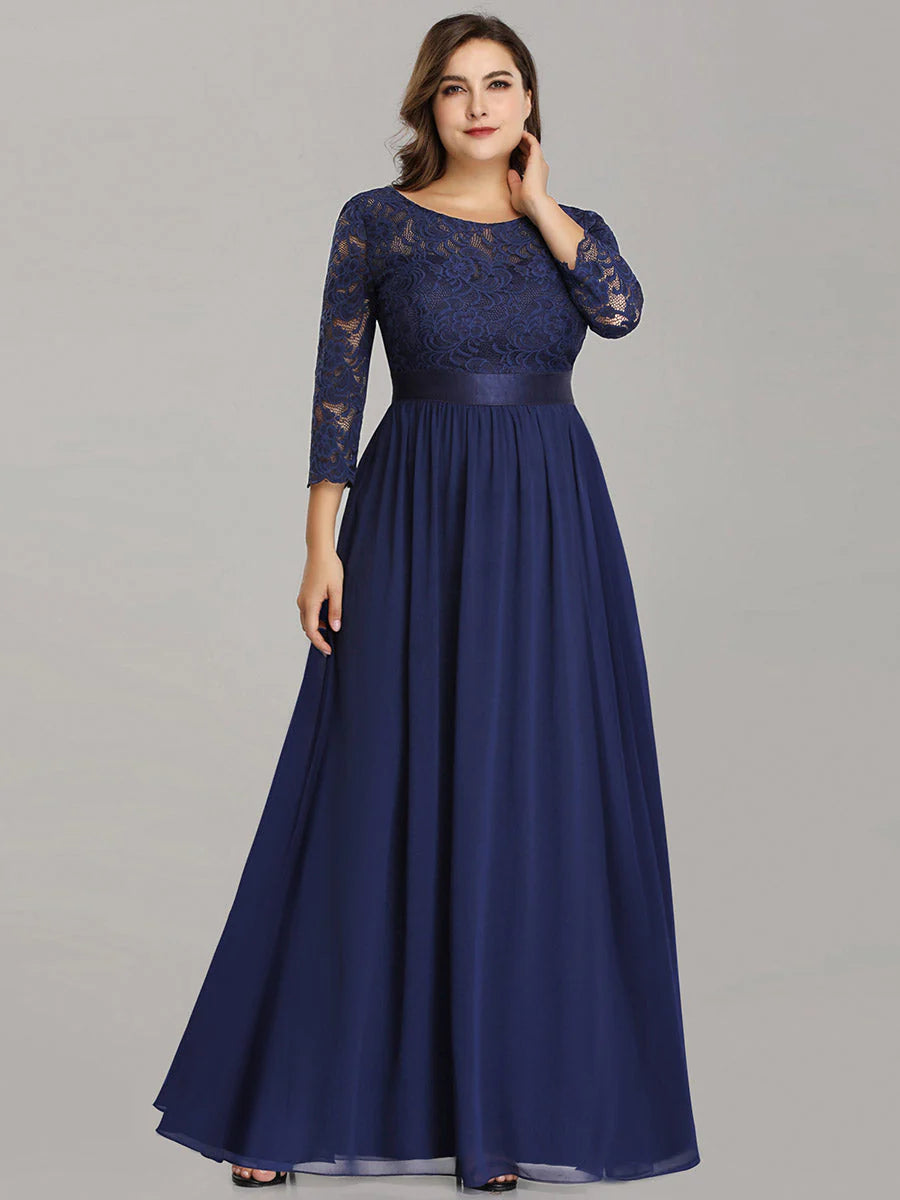 Plus Size Lace Wholesale Bridesmaid Dresses with Long Lace Sleeve