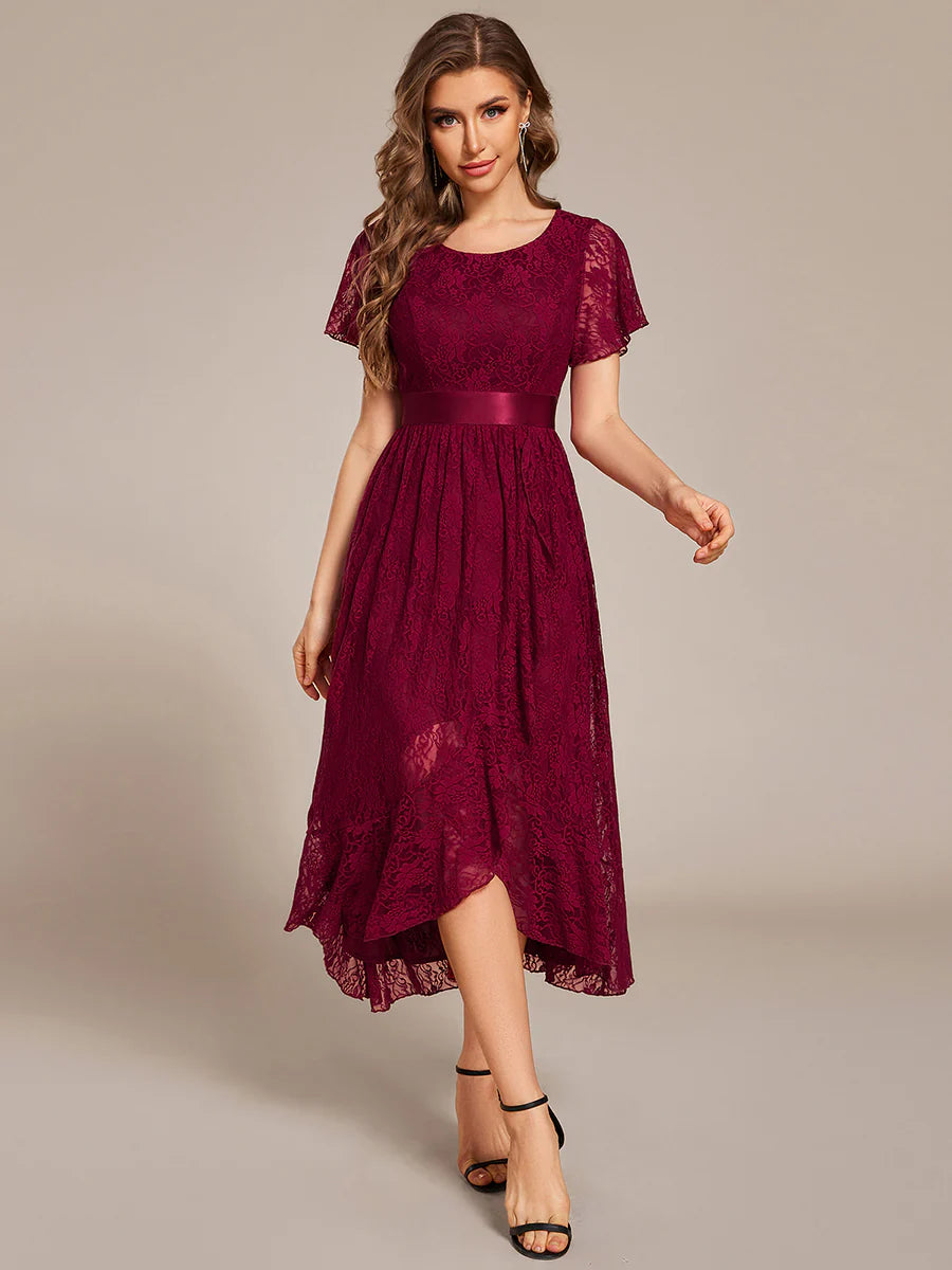 Asymmetrical Hem Evening Dresses with Embroidery Decoration