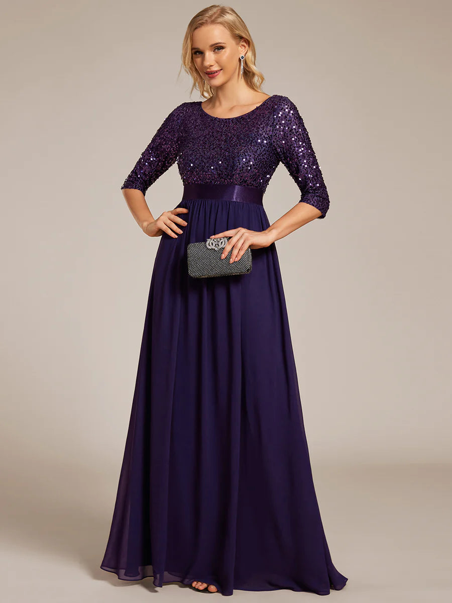 Elegant Round Neckline Sequins Patchwork Wholesale Evening Dress
