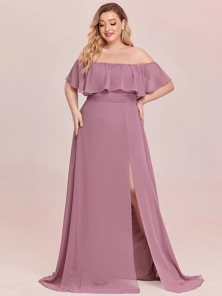 Women's Plus Size Ruffle Thigh Split Wholesale Bridesmaid Dresses