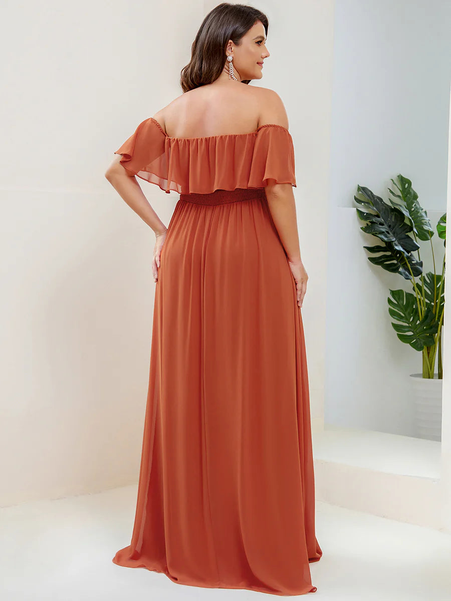 Women's Plus Size Ruffle Thigh Split Wholesale Bridesmaid Dresses
