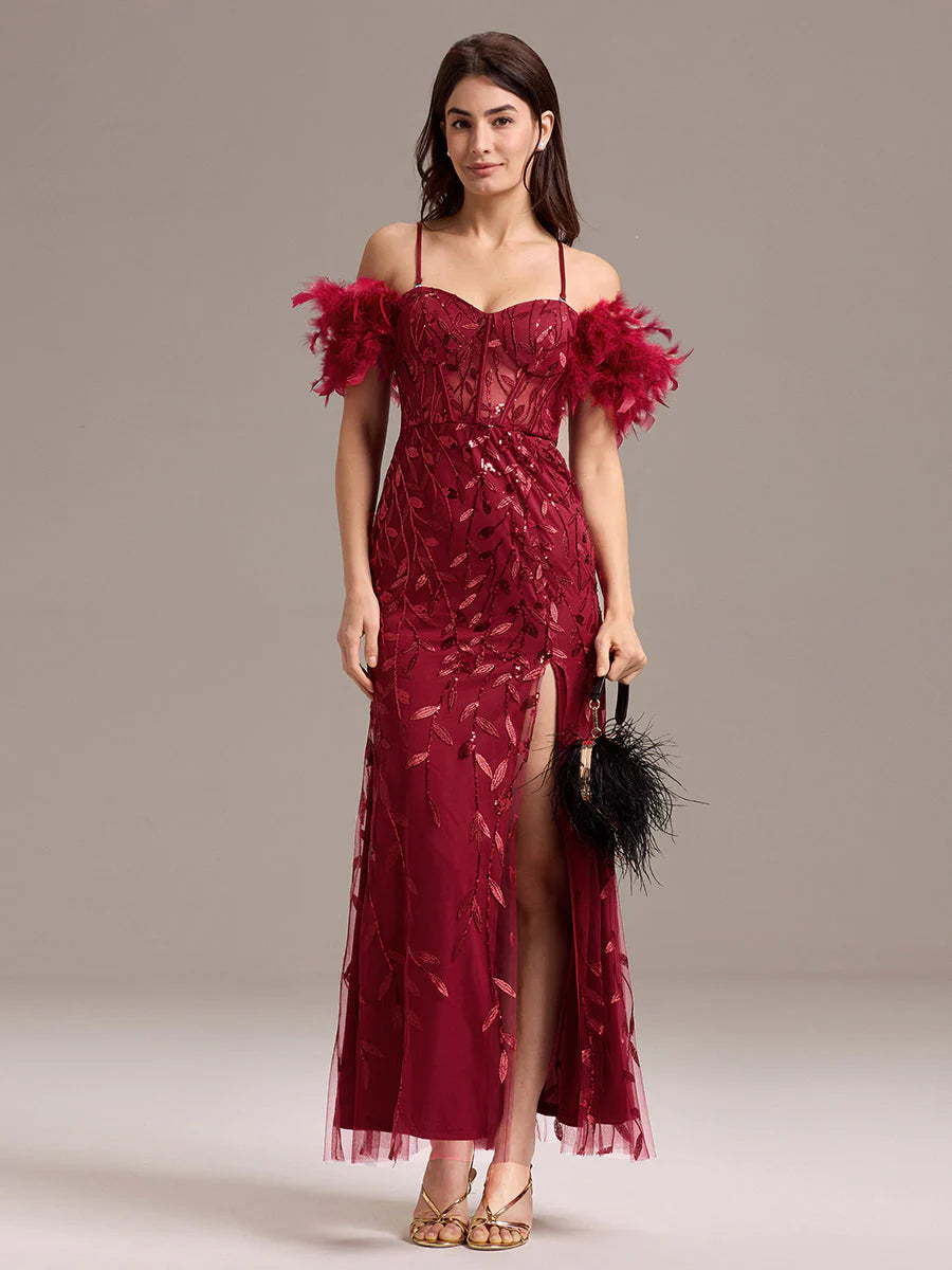 Custom Made Strapless Floor Length Mermaid Dress with Slit & Square Neck Evening Dresses