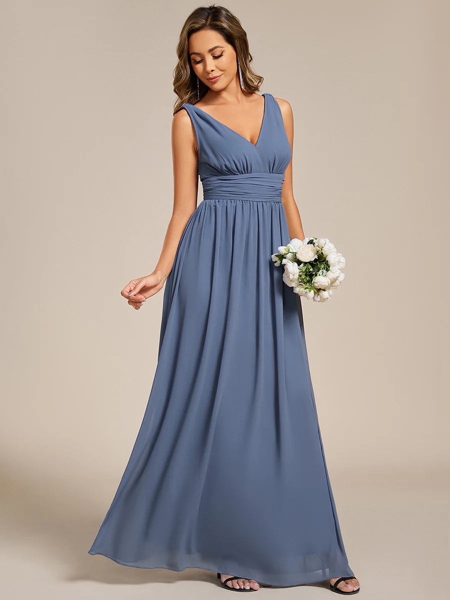 Elegant Double V-Neck Maxi Long Wholesale Bridesmaid Dresses