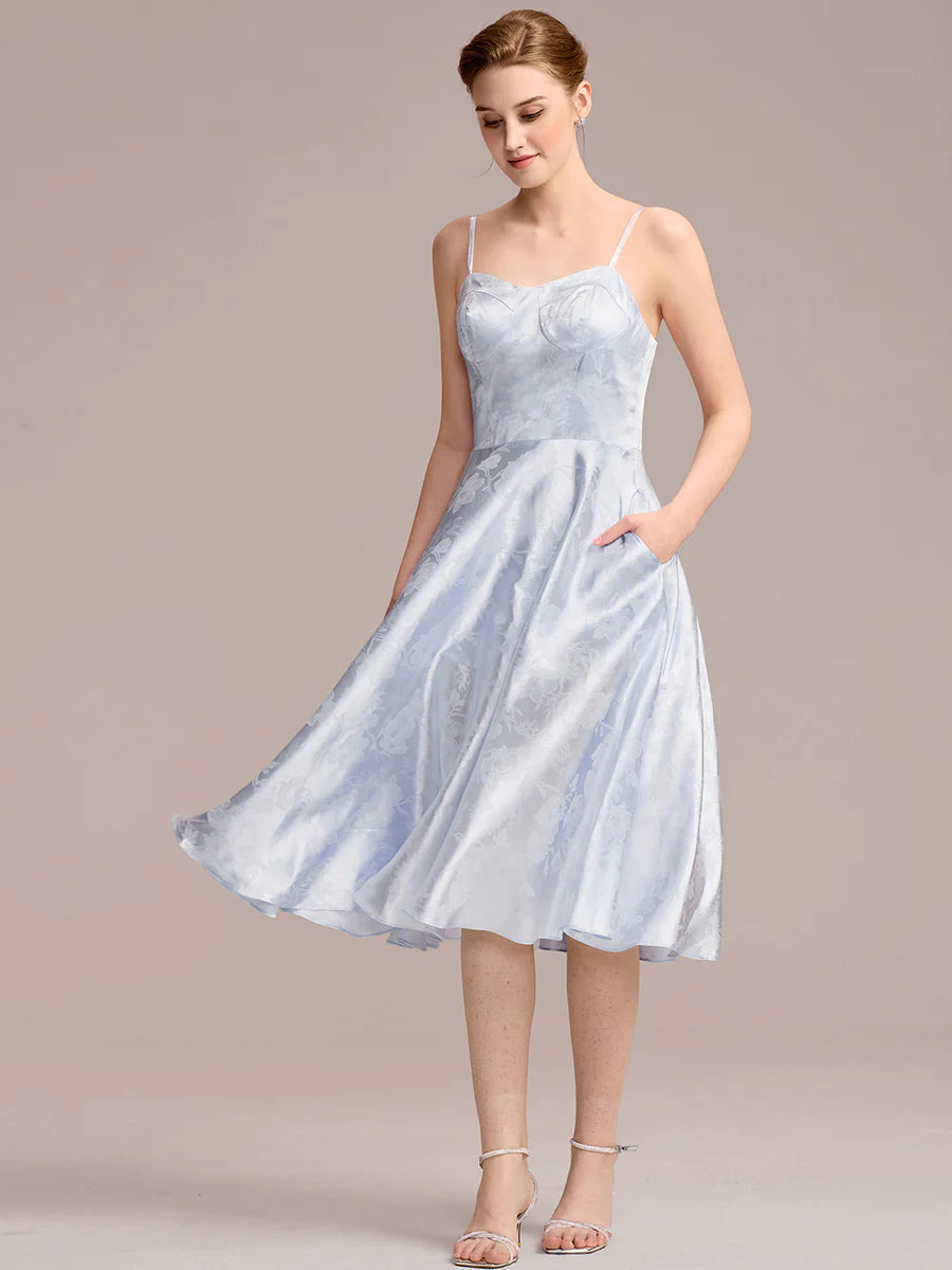 Sleeveless Sweetheart Neck Embroidered A-Line Midi Wedding Guest Dresses
