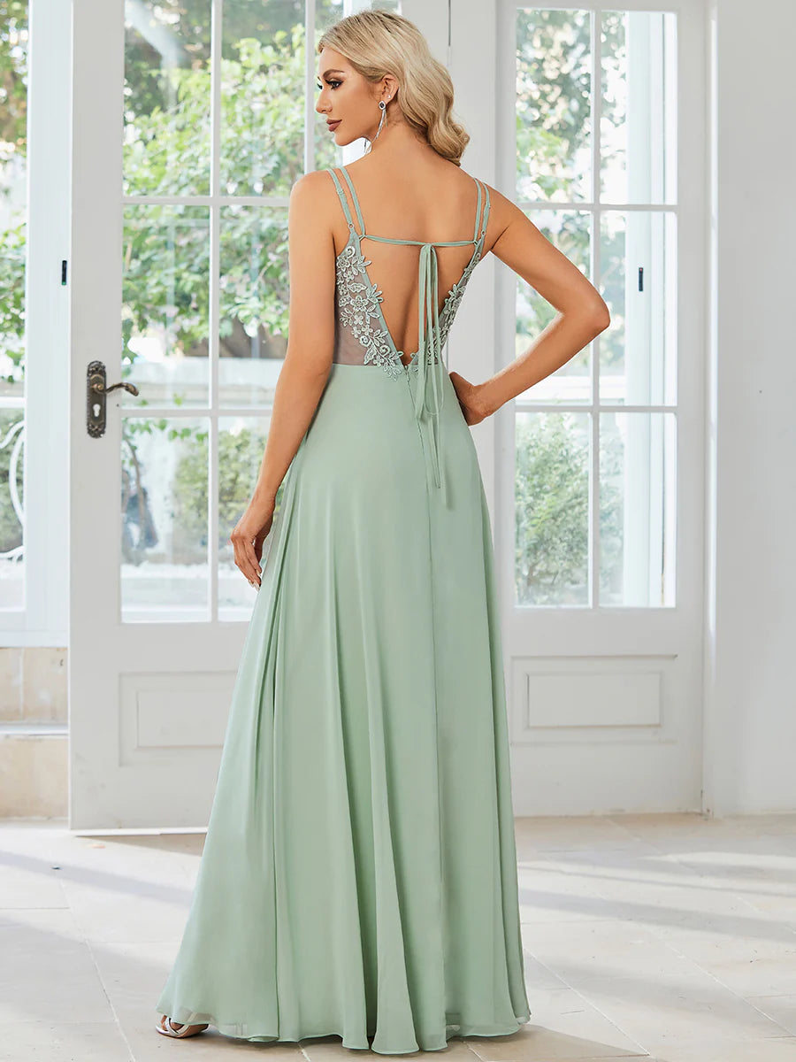 Lace V Back Chiffon Wholesale Bridesmaid Dresses