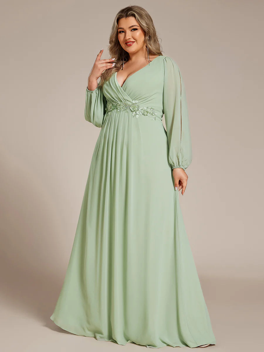 Wholesale Chiffon Plus Size Evening Dresses with Long Lantern Sleeves