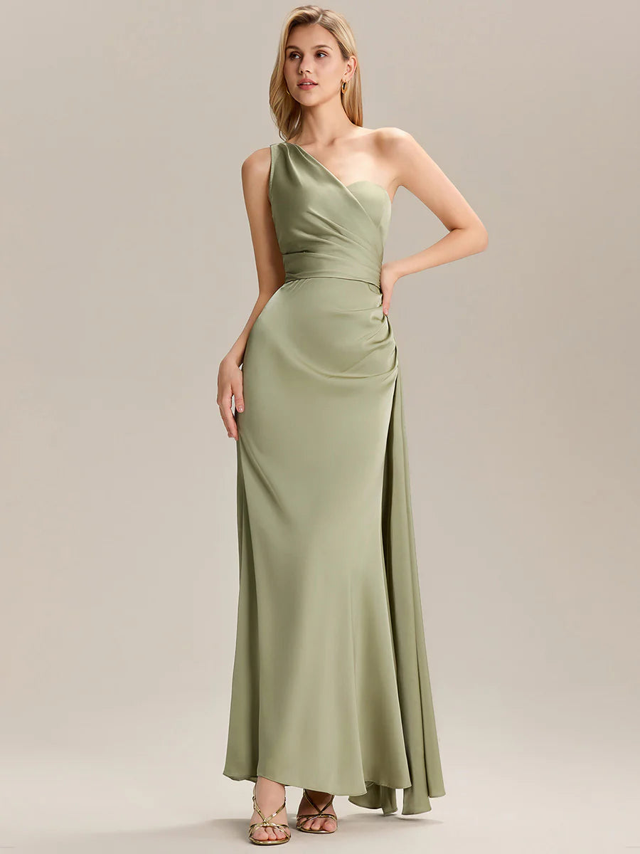 Sleeveless Asymmetrical Fishtail Non-Stretch Floor Length Bridesmaid Dresses