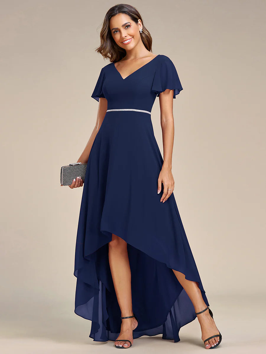 High Low Short Sleeve Chiffon Wholesale Evening Dresses