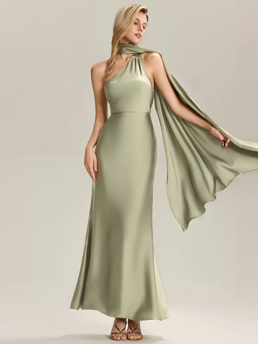 Short Sleeves V-Neck Backless Fishtail Floor Length Bridesmaid Dresses