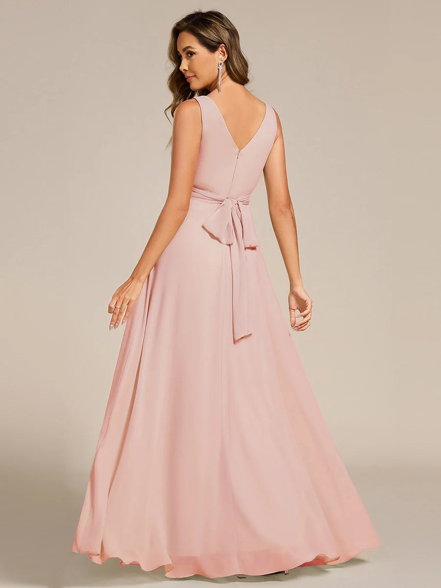 Asymmetrical Sleeveless V-Neck A-Line Floor-Length Bridesmaid Dress