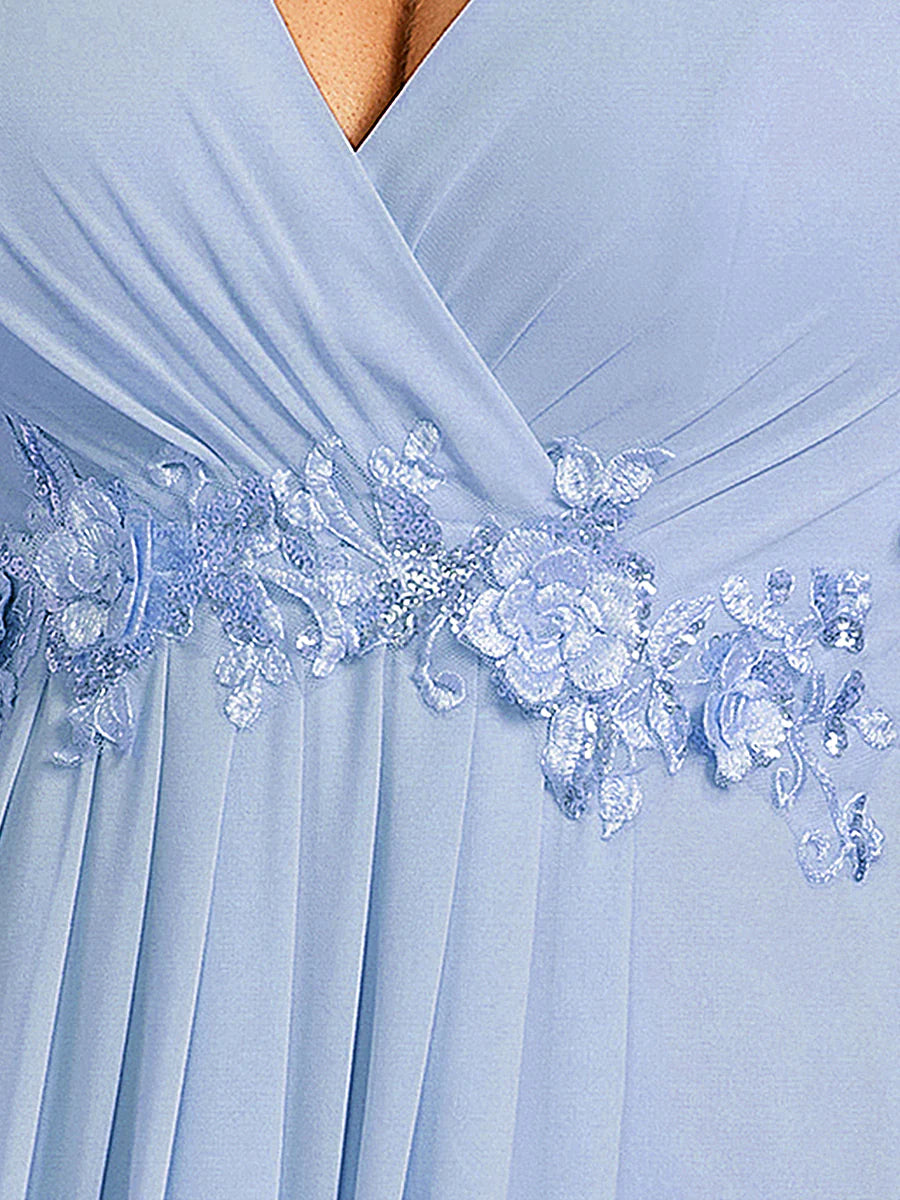 Plus V Neck Appliques Pleated Wholesale Bridesmaid Dresses